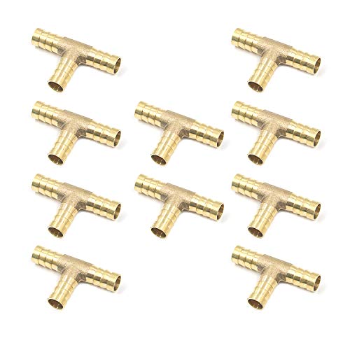 Antrader 3/8" Tee Brass Hose Barb Fitting, 3-Way PEX Pipe Union Fittings, 10-Pack - Image 1