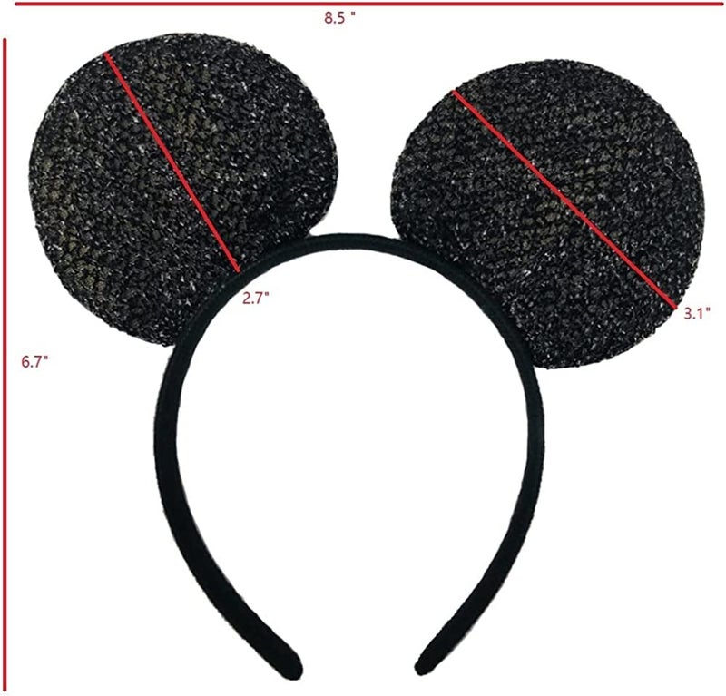 winvin 24 Pcs Mouse Costume Deluxe Ears Headband Red Bow Hairs Accessories Baby Shower Headwear Favors Decorations (Sequin Pink and Black A) - Image 3