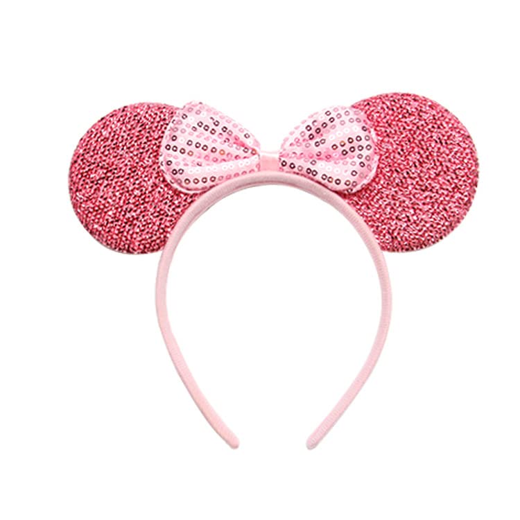 winvin 24 Pcs Mouse Costume Deluxe Ears Headband Red Bow Hairs Accessories Baby Shower Headwear Favors Decorations (Sequin Pink and Black A) - Image 2