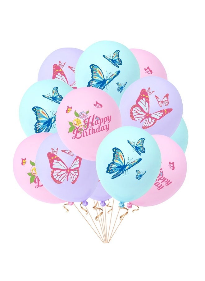 MIXDE 43Pcs Birthday Party Supplies and Decorations Pack, erfly Theme Party Decoration, Birthday Flag; Spiral Pendants; 16*Cake Cards; 18*12-Inch Latex Balloon Sets; 2*10m Rose Ribbon - Image 3