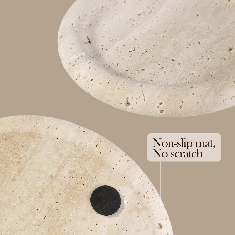Koville Italian Round Travertine Tray, 8" Vanity Decorative Marble Tray for Countertop, Catchall for Perfume, Candles, Jewelry Dish - Image 4