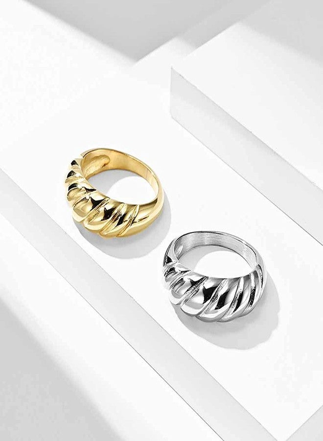 VQYSKO Gold Croissant Braided Twisted Ring fo Woman Man-18K Gold Plated Cute Simple and Elegant StackableStainless Steel Jewelry, Size 9 - Image 5