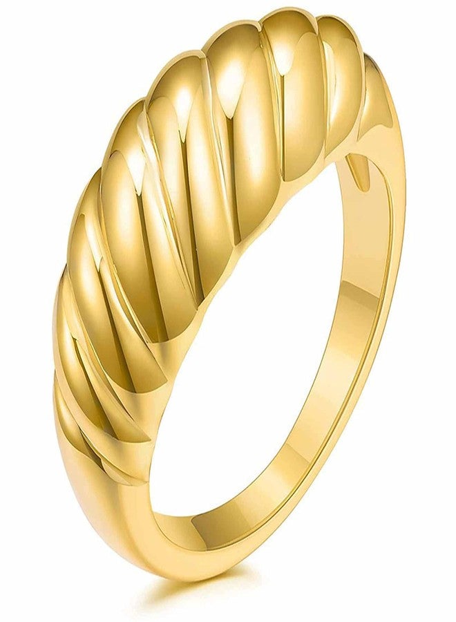 VQYSKO Gold Croissant Braided Twisted Ring fo Woman Man-18K Gold Plated Cute Simple and Elegant StackableStainless Steel Jewelry, Size 9 - Image 1