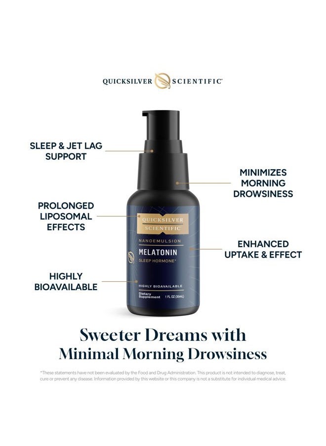 Quicksilver Scientific - Liposomal Melatonin - Bedtime, Jet Lag & Immune Support Liquid for Adults - Efficient, Superior Absorption 1mg Melatonin to Minimize Morning Drowsiness (30 ml) - Image 1
