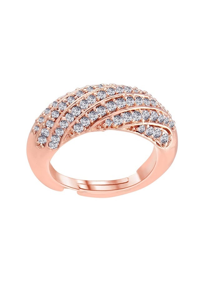 I Jewels I Jewels 18k Rose Gold Plated Elegant CZ American Diamond Sparkling Adjustable Finger Ring For Women (FL190RG)  - Image 4