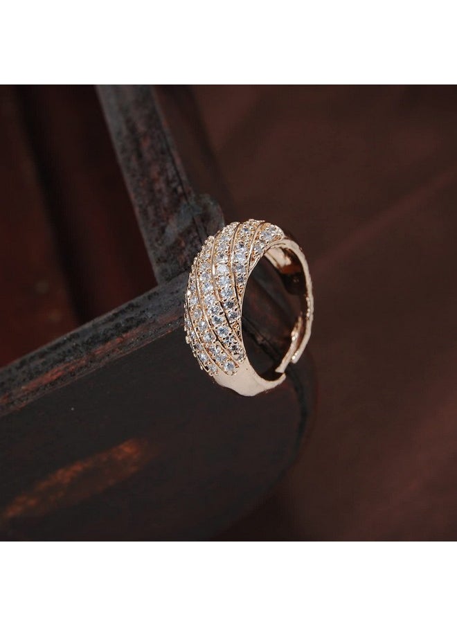 I Jewels I Jewels 18k Rose Gold Plated Elegant CZ American Diamond Sparkling Adjustable Finger Ring For Women (FL190RG)  - Image 2