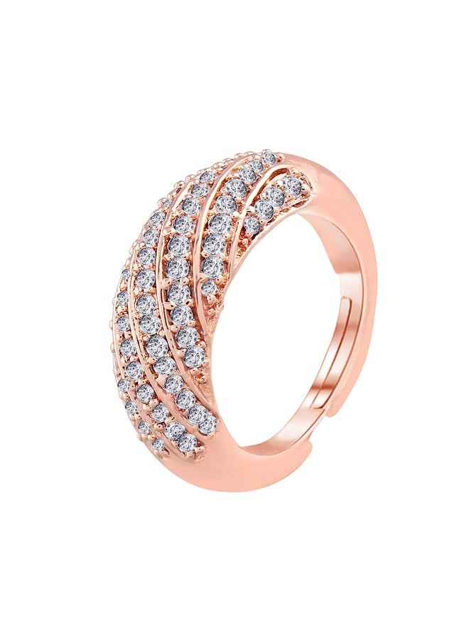 I Jewels I Jewels 18k Rose Gold Plated Elegant CZ American Diamond Sparkling Adjustable Finger Ring For Women (FL190RG)  - Image 1