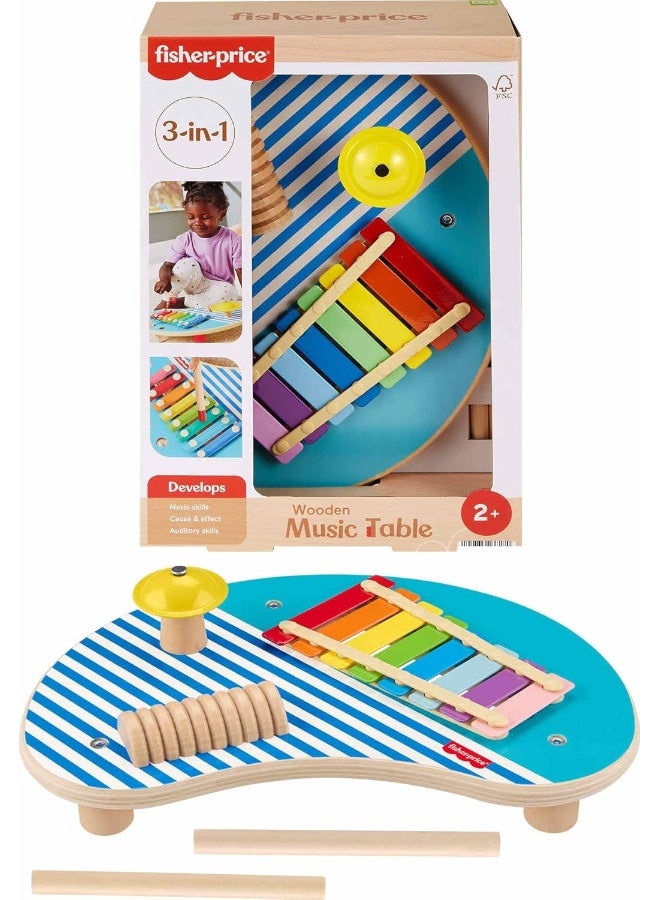 Fisher-Price Wood Toddler Toy Musical Table, 3-Piece Wooden Percussion Instrument For Developmental Play Kids Ages 2+ Years  - Image 1