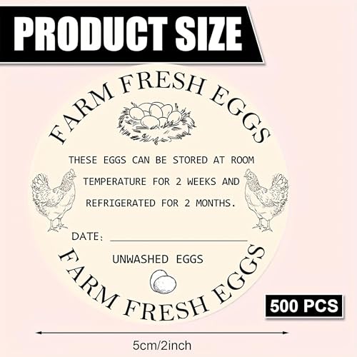 Well Tile 500Pcs Farm Fresh Egg Carton Stickers 2inch Round Unwashed Egg Carton Labels with Collection Date Self-Adhesive Egg Packaging Labeling for Chicken Duck Quail Egg (Yellow) - Image 4
