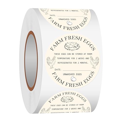 Well Tile 500Pcs Farm Fresh Egg Carton Stickers 2inch Round Unwashed Egg Carton Labels with Collection Date Self-Adhesive Egg Packaging Labeling for Chicken Duck Quail Egg (Yellow) - Image 1