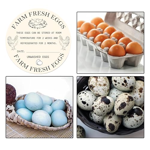 Well Tile 500Pcs Farm Fresh Egg Carton Stickers 2inch Round Unwashed Egg Carton Labels with Collection Date Self-Adhesive Egg Packaging Labeling for Chicken Duck Quail Egg (Yellow) - Image 3