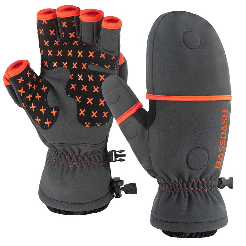BASSDASH WinteFlex Insulated Ice Fishing Mittens Cold Weather Fingerless Gloves Water Resistant for Men Women Hunting - Image 1