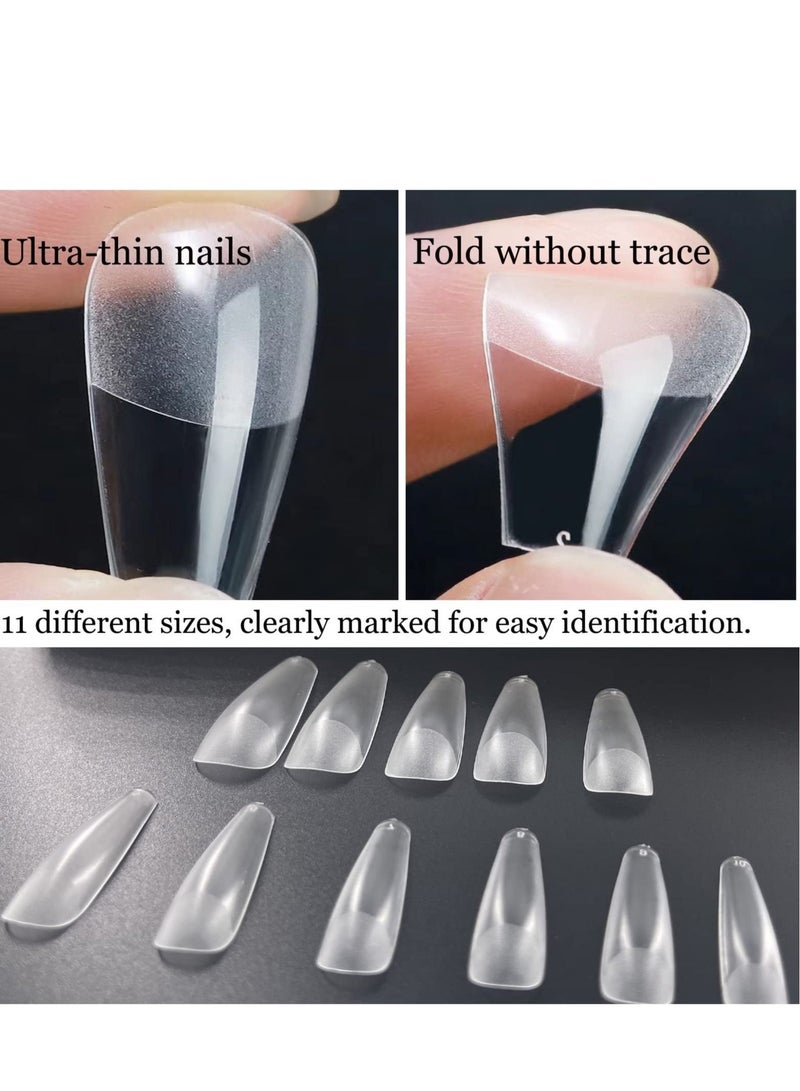 KASTWAVE 550Pcs Soft Gel Full Cover Nail Tips 11 Sizes Gel Nail Tips Full Cover False Nail Artificial Nails with Case Frosted T Shape Gel Nail Extensions for Nail Salons and DIY Nail Art - Image 5