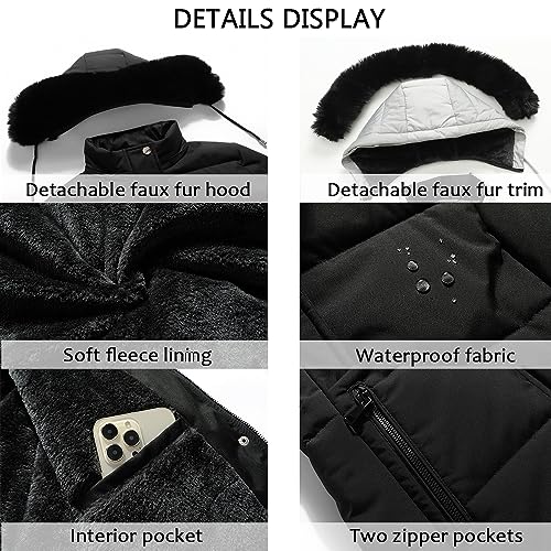 MOERDENG Women's Winter Puffer Coat Thicken Fleece Lined Down Jacket Waterproof Faux Fur Detachable Hooded Parka - Image 5