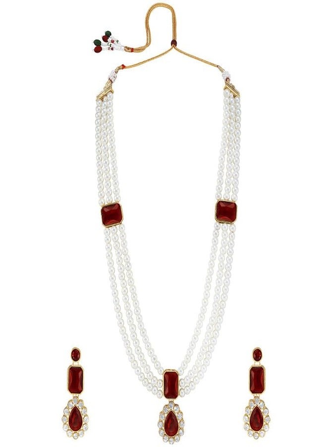 Aheli Maroon Kundan Long Necklace Earring Indian Traditional Bharatanatyam jewellery Set Gift for Women - Image 1