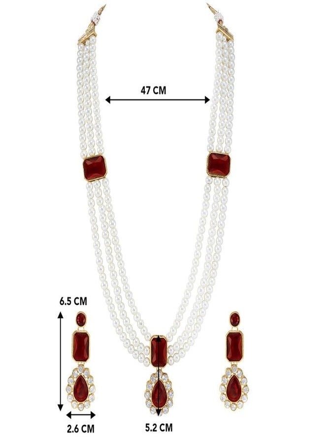 Aheli Maroon Kundan Long Necklace Earring Indian Traditional Bharatanatyam jewellery Set Gift for Women - Image 5