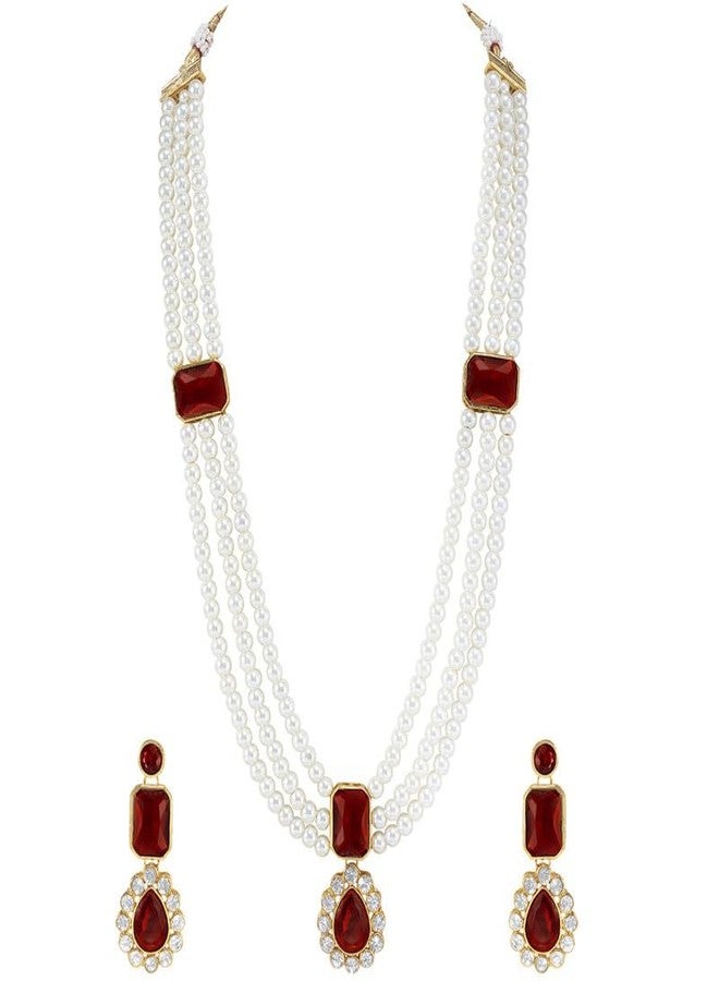 Aheli Maroon Kundan Long Necklace Earring Indian Traditional Bharatanatyam jewellery Set Gift for Women - Image 4