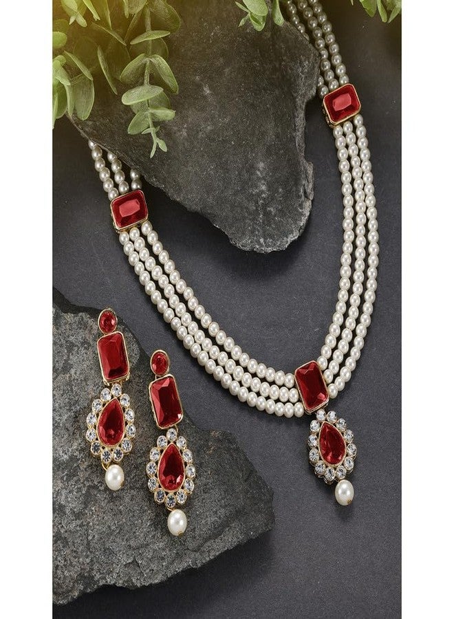 Aheli Maroon Kundan Long Necklace Earring Indian Traditional Bharatanatyam jewellery Set Gift for Women - Image 2