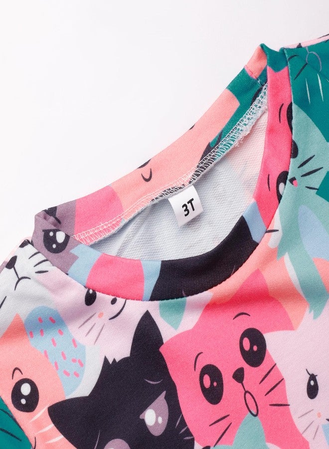 RETSUGO Girls Cat Outfit Cat Clothes for Girls Kitty Shirts Cartoon Sweatshirts Top Black Leggings 2PCS Girl Clothes Fall/Winter Kids Clothes Sets Size 7/6951 - Image 5