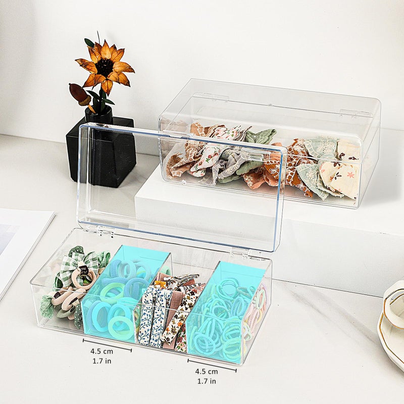 JessLab Hair Accessories Organizer for Girls, Acrylic Hair Bow Tie Clip Scrunchie Holder with Dividers, Clear Stackable Storage Box for Bathroom, Bedroom, Vanity Countertop, 1 Compartment - Image 2