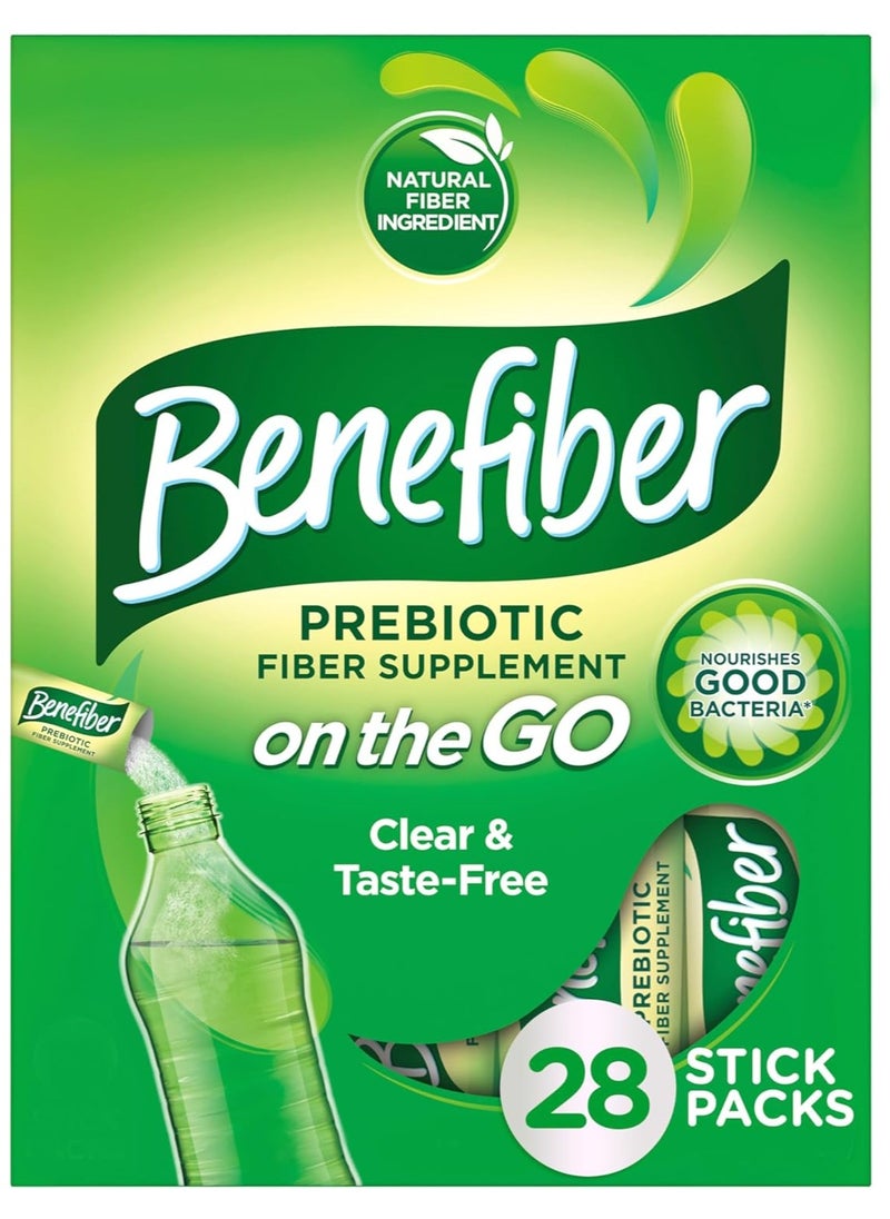 بيني فايبر مسحوق مكمل ألياف بريبايوتك من Benefiber On the Go لصحة الجهاز الهضمي، مسحوق ألياف يومي، عبوات مسحوق غير منكهة - 28 عصا (3.92 أونصة) 