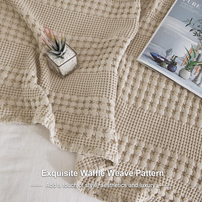 PHF بطانية PHF 100% قطن بتصميم الوافل للكنبة - بطانية قطن خفيفة مغسولة للسرير - 50""x60"" بطانية جمالية قابلة للتنفس لتزيين الغرفة والمكتب - توب بسيط - Image 5