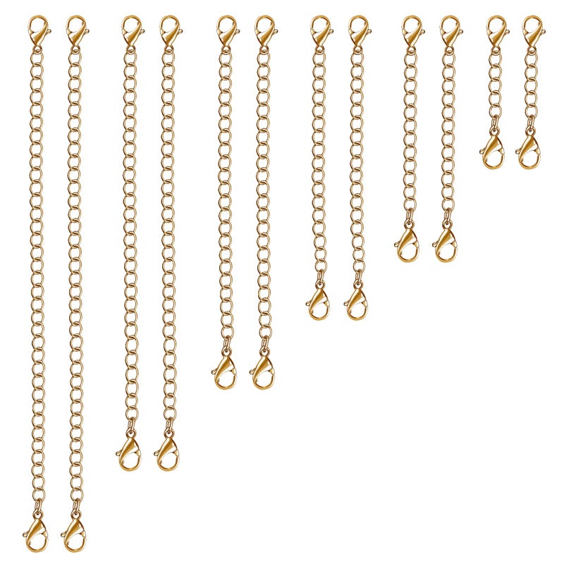 UUBAAR 12 PCS Necklace Extenders  Stainless Steel Necklace Extension Chain for Jewelry Bracelets  Anklets 16 Lengths Gold