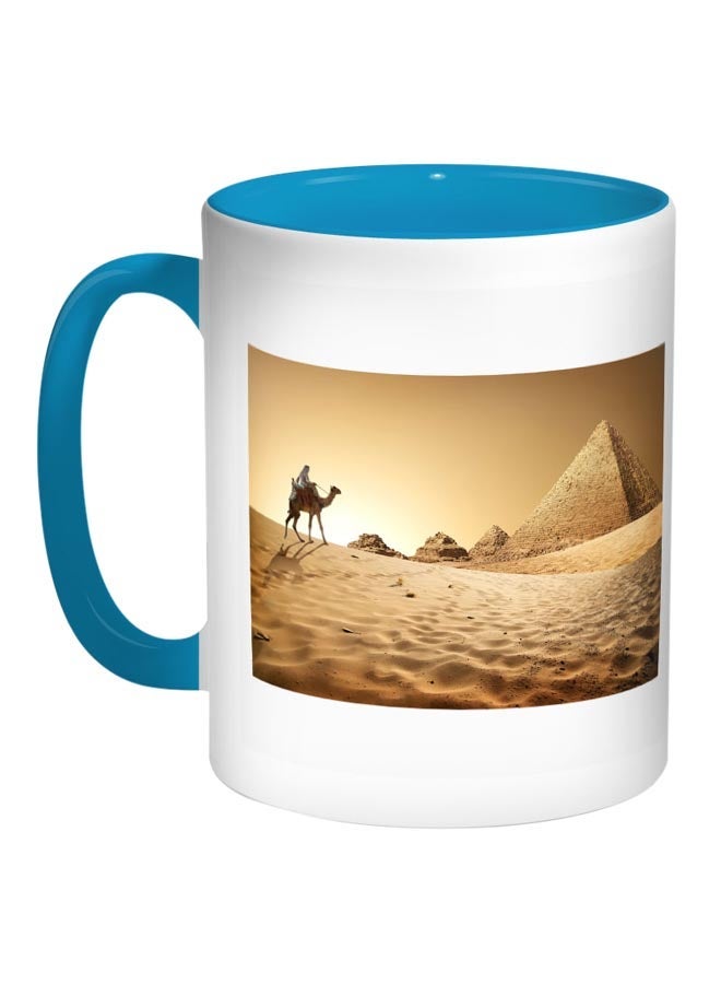 The Pyramids Of Egypt Printed Coffee Mug Blue/White/Brown 11ounce