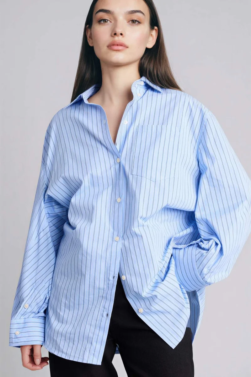 ديفاكتو Oversize Poplin Striped Shirt