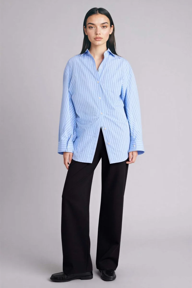 ديفاكتو Oversize Poplin Striped Shirt