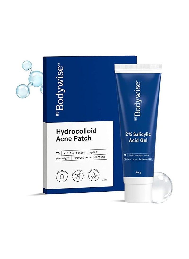Be Bodywise Be Bodywise Acne Pimple Patch for Women(24 Dots | 3 Sizes) & 2% salicylic acid gel 30 grams | Absorbs & Flattens Acne Pimples | Reduces Acne Breakouts & Spots  - Image 1