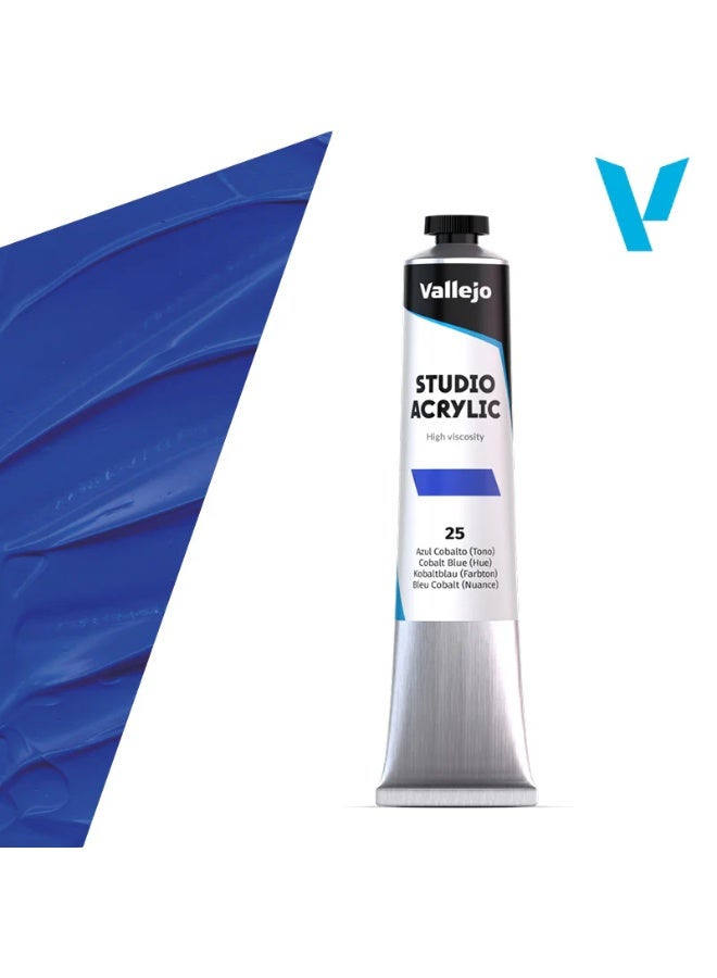 Vallejo Acrylic Studio Cobalt Blue (Hue) #25 - Rich, Luminous 58ml Artist's Tube for Deep Blues