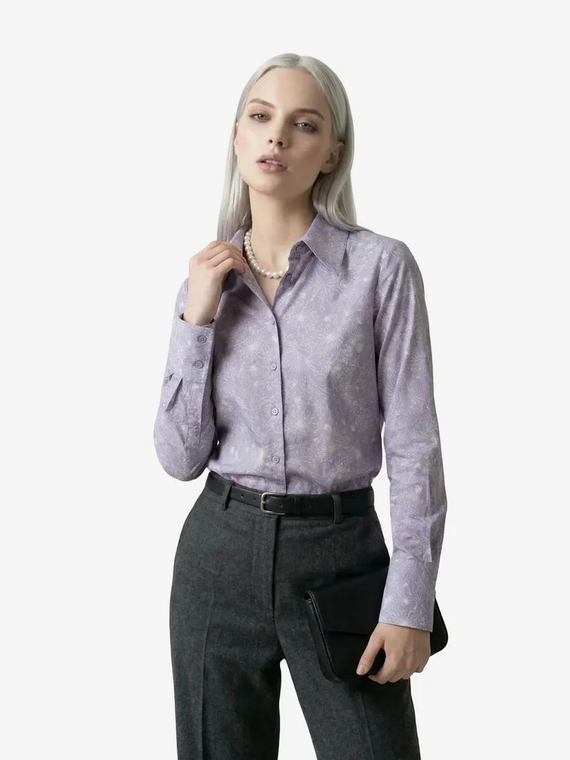 My Fashion Lilac Purple MY FASHION Abstract Print Button-Up Shirt for Women | Best Price UAE