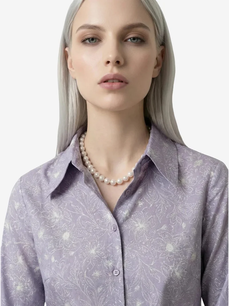My Fashion Lilac Purple MY FASHION Abstract Print Button-Up Shirt for Women | Best Price UAE
