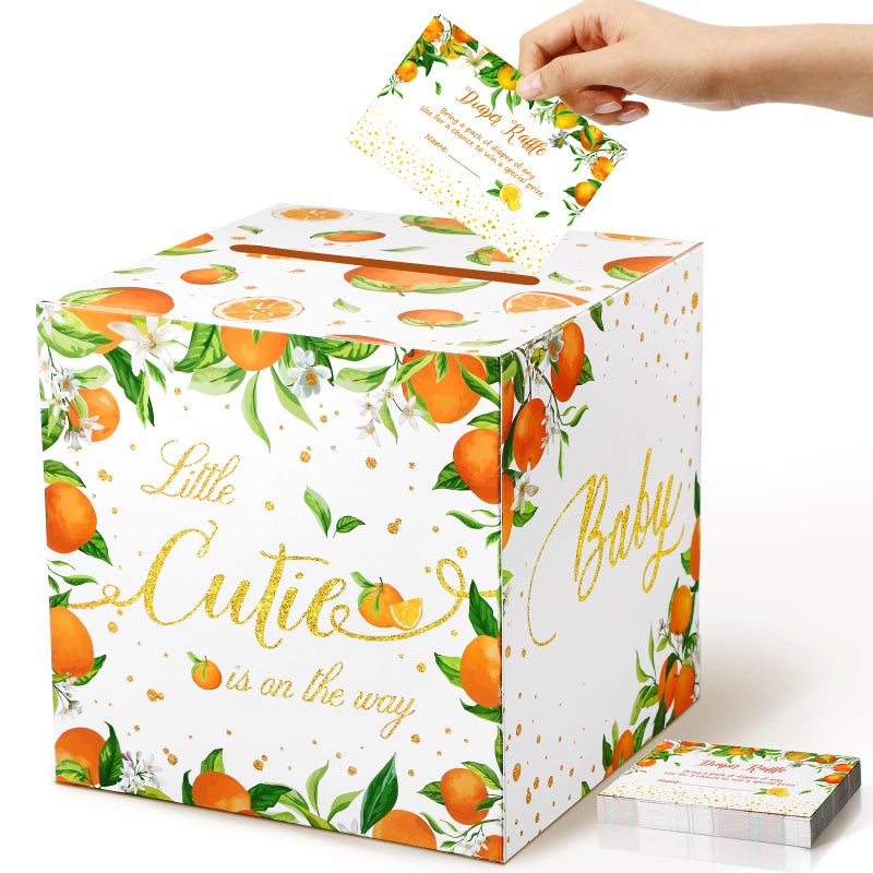 Fumete 51 Pcs Winter Diaper Raffle Tickets with Diaper Raffle Card Box for Baby Shower Games Boys Girls Gender Reveal PartyLittle Cutie Orange