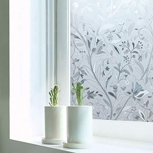 WISDOM Window Glass Decorative Frosted Film Heat Control Film Self Adhesive Window Frosted Film (16" x 240, Glass Flower Frosted) - Image 2