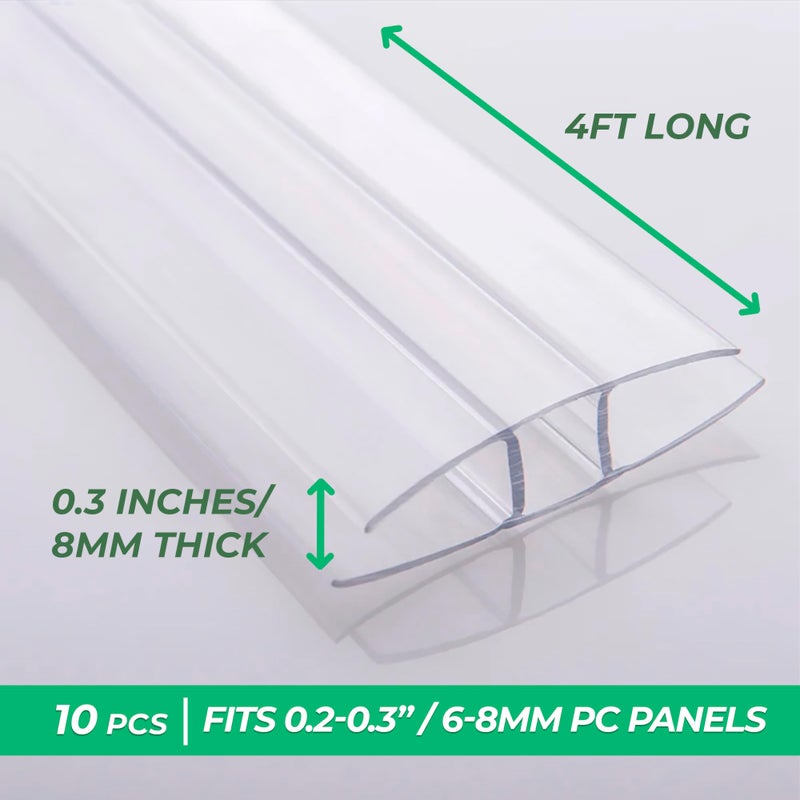 OWLHAUS Greenhouses Polycarbonate Greenhouse Panels Connectors - Fit 6mm or 8mm Twin-Wall Polycarbonate Panels, Join 2 Pieces of Panels Together, 4-Foot Length, 10 Pieces (H Connectors 8mm-4ft) - Image 2