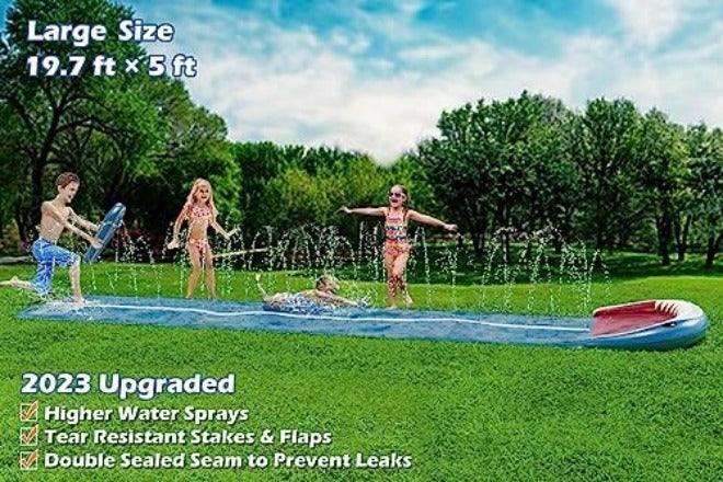 Jasonwell Slip and Water Slide - 20Ft Heavy Duty Lawn Slip Waterslide for Kids Adults with Splash Sprinkler N 2 Bodyboards Backyard Summer Outside Outdoor Water Play Toys  (Shark-2Lanes) - Image 5