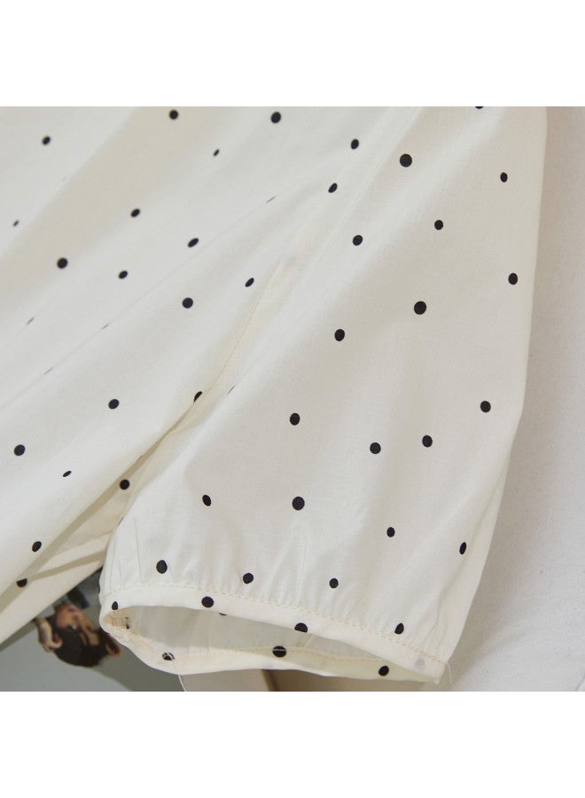 XINYANG Women's Cotton Shirt 2025 Summer Round Neck Polka Dot Short Sleeve Top Single Button Cute Blouse - Image 5