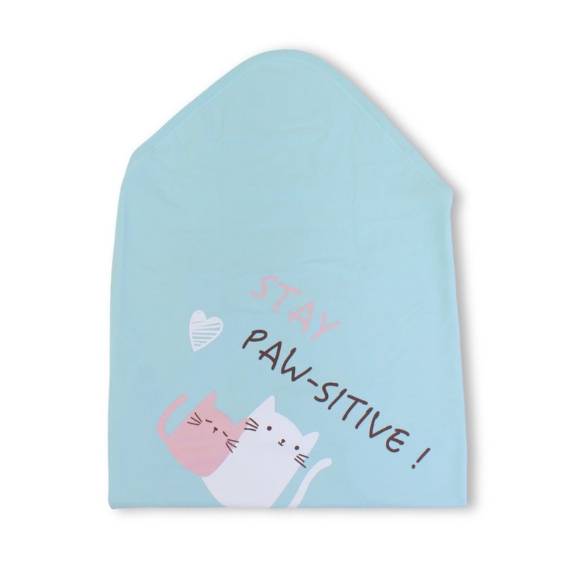 Junior Cotton Baby Blanket – Aqua & Off-White with Pretty Kitty Cat Design - Image 3