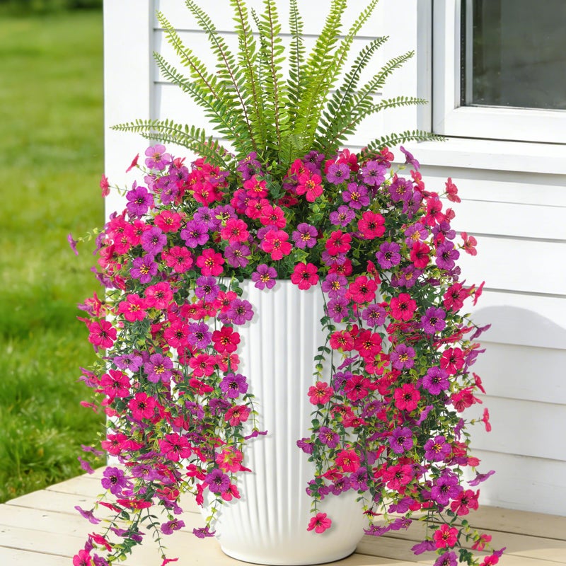 Hrobek Artificial Fake Hanging Flowers Plants for Outdoor Spring Decoration,3 PCS Faux Silk Daisy with Boston Ferns,UV Resistant Look Real for Outside Home Indoor Planter Porch Patio Balcony Yard Decor - Image 1