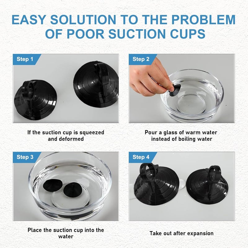 Ohleats أكواب شفط لحماية لوحة الزجاج الأمامي للسيارة من أشعة الشمس، بحلقة شد قوية وخطافات على شكل زاوية متقاطعة، أكواب شفط متعددة الاستخدامات للمطبخ والحمام، إكسسوارات للسيارة (سوداء، 3.5 سم) - Image 4
