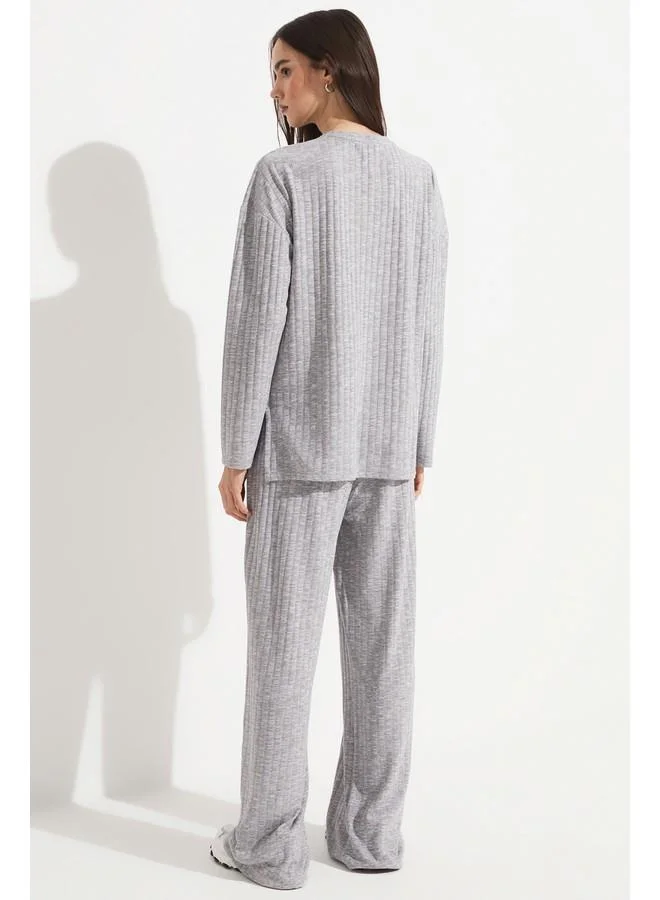 JUNE June Viscose Blend Knitted Blouse and Trouser Set