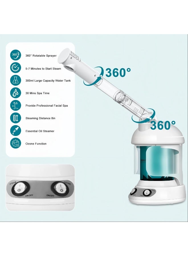 Facial Steamer - Ozone Steamer with 360° Rotatable Arm - 40 Min Steam Time - Humidifier - Unclogs Pores - Blackheads - Portable Facial Steamer for Personal Care Use at Home or Salon,White - Image 3