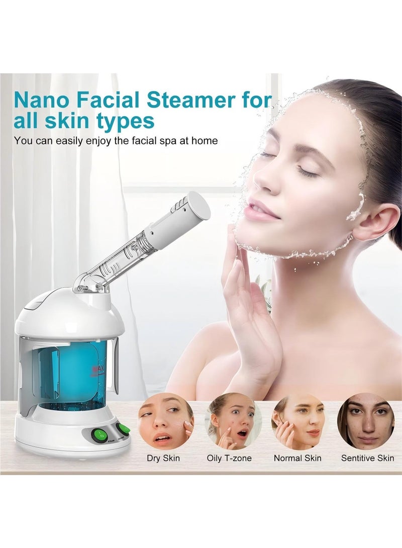 Facial Steamer - Ozone Steamer with 360° Rotatable Arm - 40 Min Steam Time - Humidifier - Unclogs Pores - Blackheads - Portable Facial Steamer for Personal Care Use at Home or Salon,White - Image 2