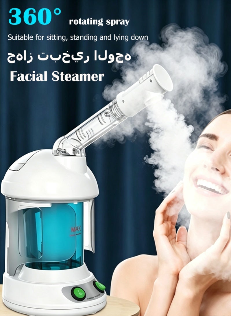Facial Steamer - Ozone Steamer with 360° Rotatable Arm - 40 Min Steam Time - Humidifier - Unclogs Pores - Blackheads - Portable Facial Steamer for Personal Care Use at Home or Salon,White - Image 1