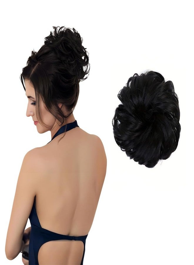 بلوشيا وصلة شعر صناعية على شكل كعكة من BLUSHIA مع شريط مطاطي مرن، لون أسود، عبوة من قطعة واحدة - Image 2