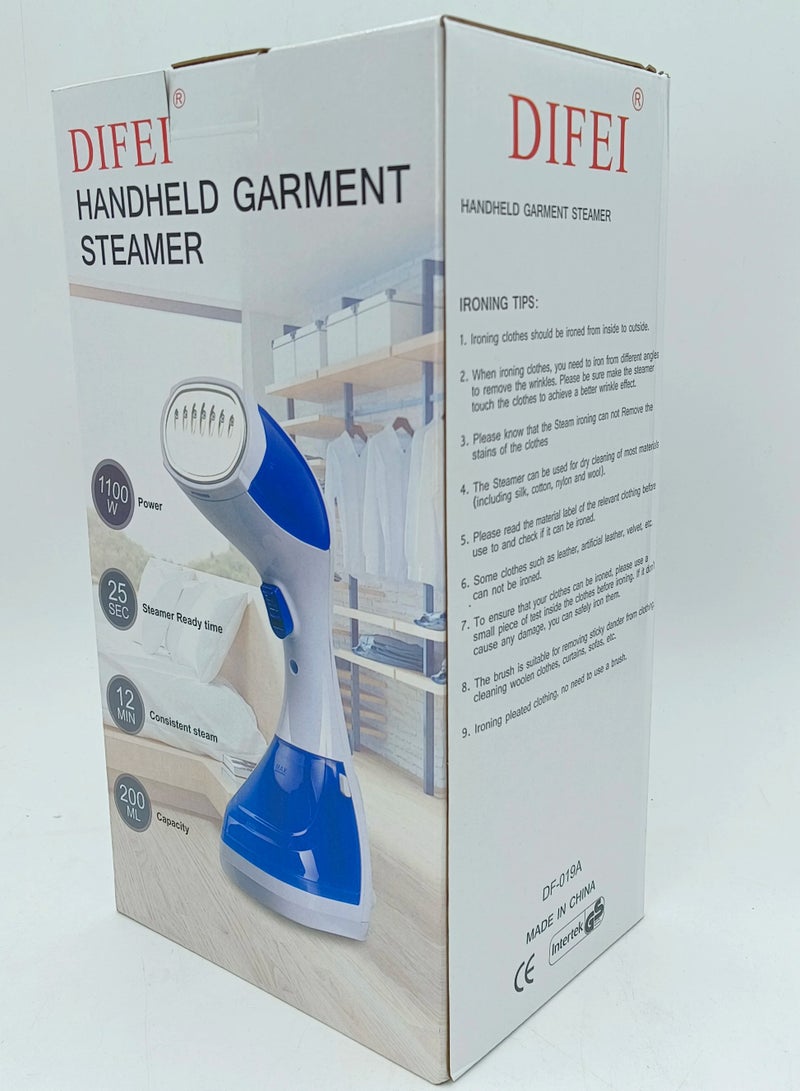 DIFEI Handheld Garment Steamer DF-019 – 1100W Portable Clothes Steamer with Temperature Control, 200ml Tank, 25s Fast Heat-Up, 12 Min Continuous Steam, Anti-Dry Burning Protection – Blue - Image 2