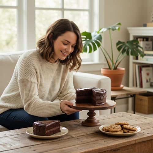 SAAGA Round Wooden Cake Stand | 12 x 6 Inch Selio Serving Platter for Cake, Pizza & Snacks | Premium Tabletop Display Stand – Brown - Image 5