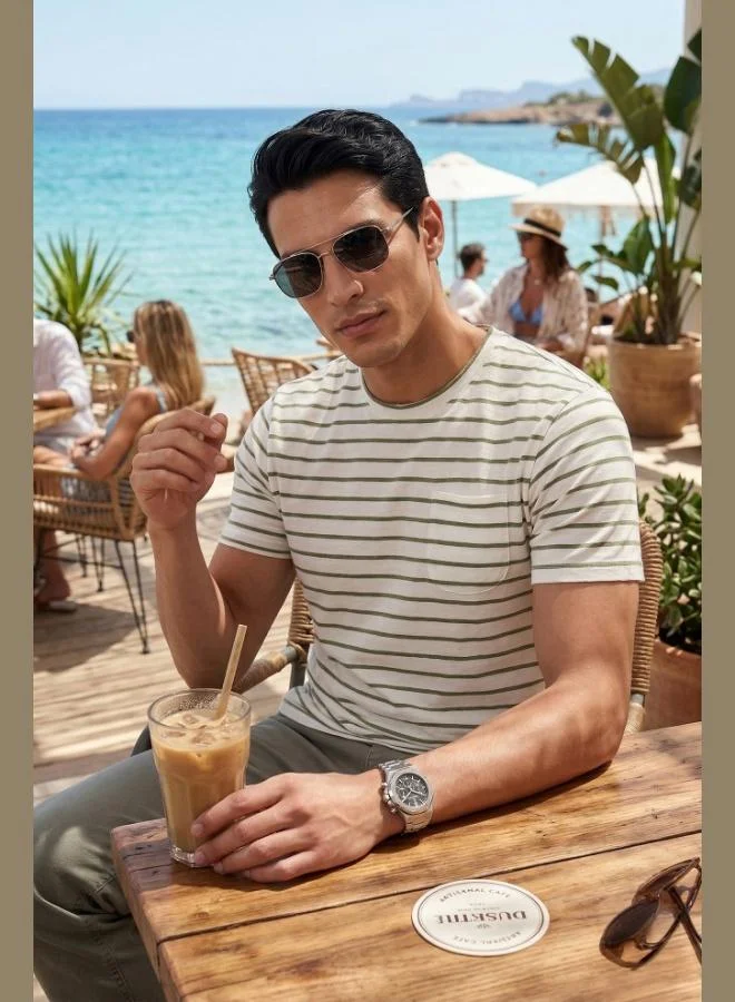 Buratti Buratti Cotton Striped Pocket Detail Crew Neck T-Shirt Men's T-SHIRT 5904057